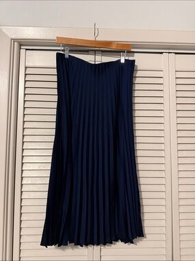 J. Crew Navy Pleated Midi Skirt